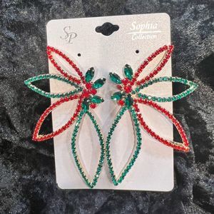 Gorgeous Poinsettia Rhinestone Christmas Holiday Earrings